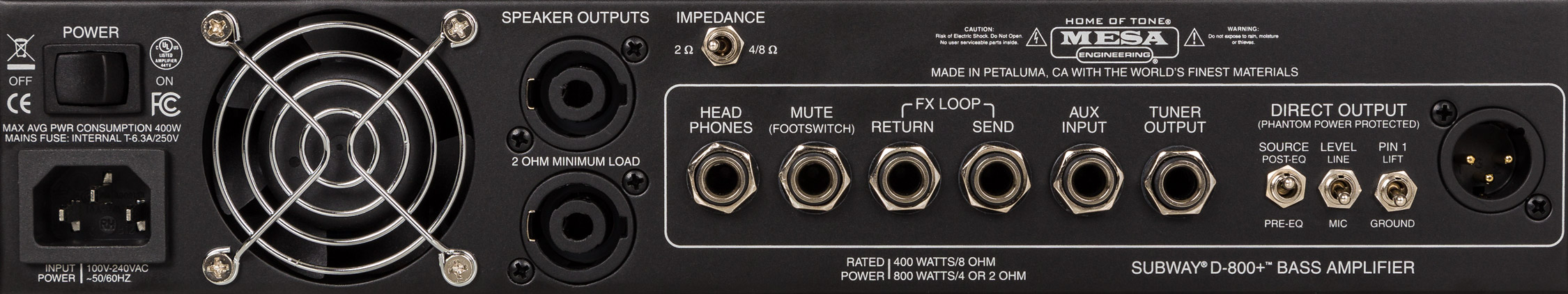 Subway D-800+ Bass Amp Back Panel