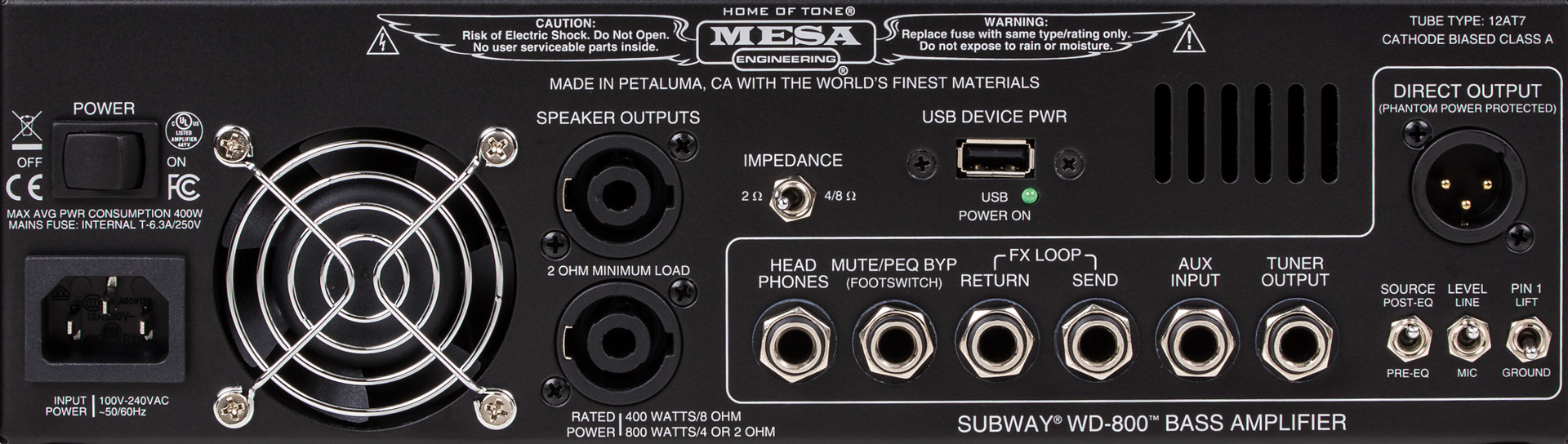 Subway D-800+ Bass Amp Back Panel