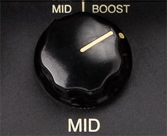 From 0 to 5.0 on the MID/BOOST you will find the normal range of a standard MID control in a condensed form. From 5.0 to 10 on the MID/BOOST a wonderful graduation of overdrive possibilities unfold that enhance gain over a wide midrange spectrum and saturate with increasing thickness. Mark Five 25 Mid Boost