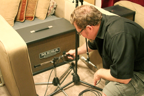 Producer Rob Wechsler positioning mics for another great track 
