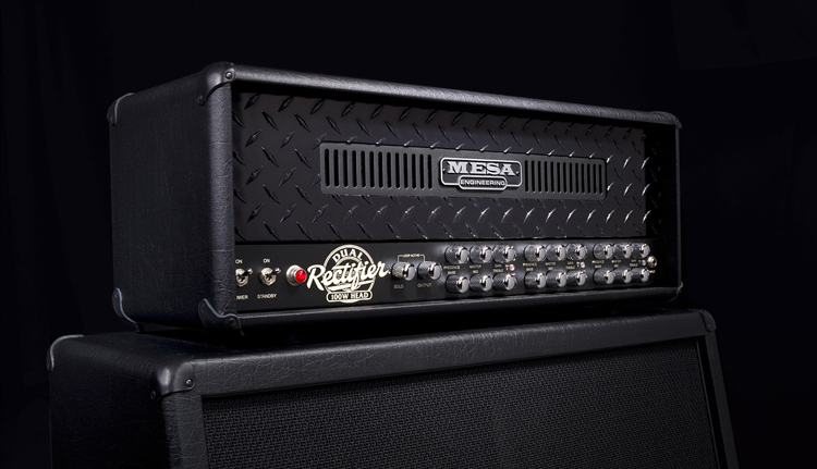 Triple Rectifier head in Black Vinyl with Black Diamond Plate Front Panel and Black Anodized Front Vent on Rectifier Standard 4x12 Cab