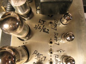 Mark IIB Amplifier with tech and assembly date on the underside of the amplifier between all the tubes